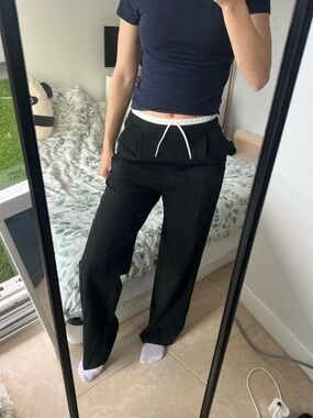 Zara Black Wide-Leg Drawstring Trousers